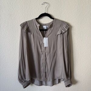 Anthropologie Current Air Taupe Pleated Shoulder Blouse Size Small